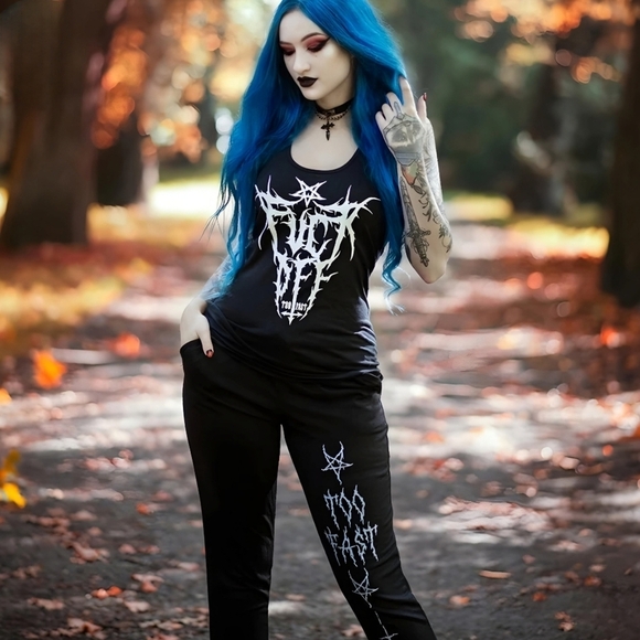 Too Fast “FŮCK OFF” Racerback Tank | Gothic Punk Black Cotton | XL & XXL NWT - Picture 3 of 5